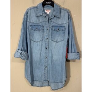 Sofia Vergara Boyfriend Oversized Tunic Shirt S(4-6) Lt Wash Denim Chambray NEW